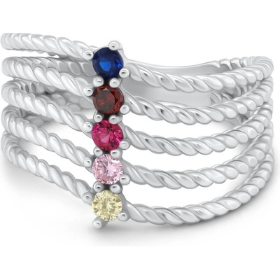 Brilio Silver Pětiřadý stříbrný prsten s barevnými zirkony RI129W