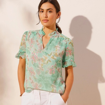 Blúzka s potlačou recyklovaný polyester zelená/ružová
