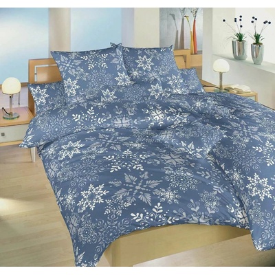 Dadka krep obliečky Snowflakes šedomodré 140x200 70x90