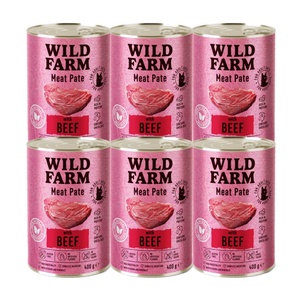 WILD FARM Пастет с говеждо месо 6x400 г - безглутенова храна за котки