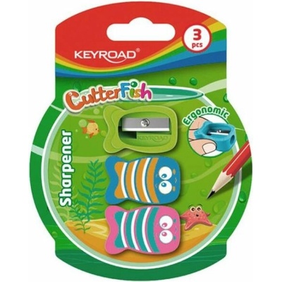 Struhadlo KEYROAD CUTTER FISH plastové, blistr 3 ks, mix barev