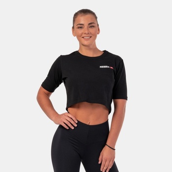 Nebbia Dámske tričko Crop Top Minimalist Logo Black