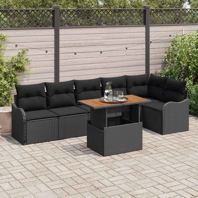 vidaXL Градински Софа Комплект със съхранение 7 pcs Черно Полиратан (3358207)