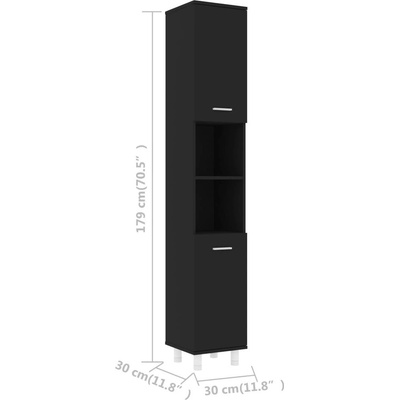 vidaXL Koupelnová skříňka černá 30x30x179 cm Dřevěný materiál
