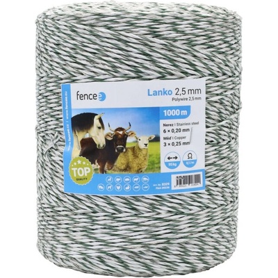 VNT electronics s.r.o. Lanko pro elektrický ohradník, průměr 2,5 mm, zeleno-bílé, délka 1000 m