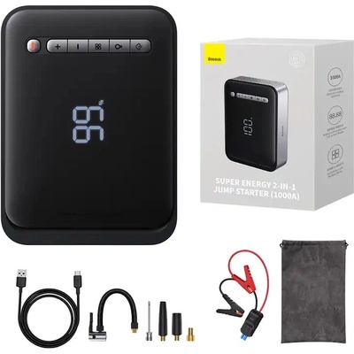 Powerbanka/startér + kompresor 2v1 Baseus Super Energy Car Jump Starter, 8000 mAh, 1000 A, USB (černá) – Sleviste.cz