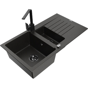 Mexen Matias гранитна мивка с 1, 5 камери с отцедник и кухненски смесител Rita, черен/златен - 6502-75-670300-70-B (6502-75-670300-70-B)