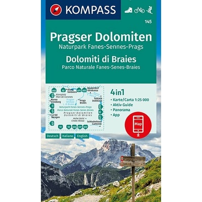 Kompass Karte Pragser Dolomiten Naturpark Fanes-Sennes-Prags. Dolomiti di Braies Parco Naturale Fanes-Senes-Braies