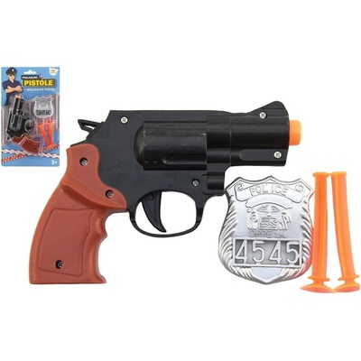 Teddies pistole policejní 15cm plast s odznakem přísavky 2ks na kartě