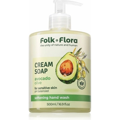 Folk & Flora tekuté mýdlo Avocado & Olive 500 ml