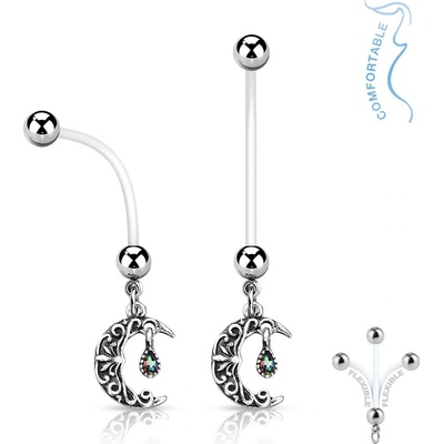 Šperky eshop bioflex piercing do pupíku pro těhotné ženy měsíc s ornamenty a kamínky Z03.11