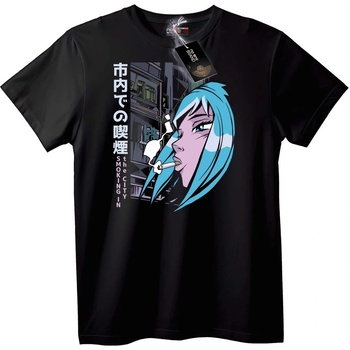 NOONEBRAND Тениска аниме град пушещ - 2XL, Black