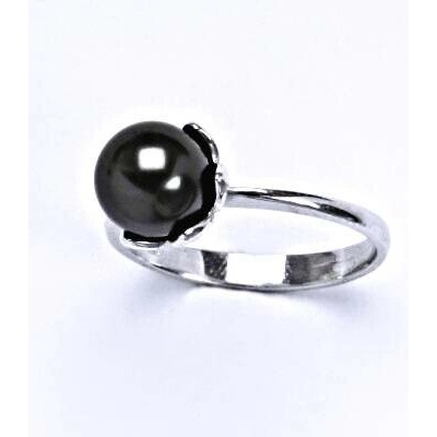 Čištín Zlatý prsten Swarovski black perla bílé i žluté zlato T 1351
