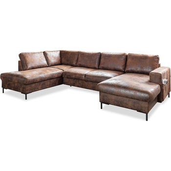 Miuform Кафяв U-образен разтегателен диван с имитация на кожа Vintage, ляв ъгъл Lofty Lilly - Miuform (Lofty Lilly HAEECL-2Q-LCBKR TOH45)