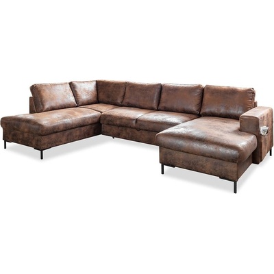 Miuform Кафяв U-образен разтегателен диван с имитация на кожа Vintage, ляв ъгъл Lofty Lilly - Miuform (Lofty Lilly HAEECL-2Q-LCBKR TOH45)