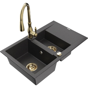 Mexen Gaspar гранитна мивка 1, 5-камерна с отцедник и кухненски смесител Savita, черен на пръски - 6507-76-672601-50 (6507-76-672601-50)