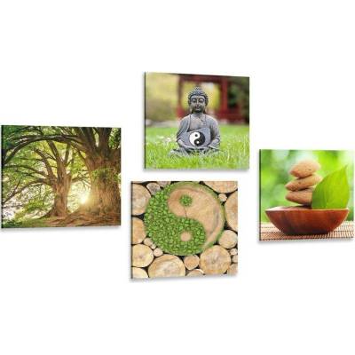 Set obrazů Feng Shui v zeleném provedení - 4x 60x60