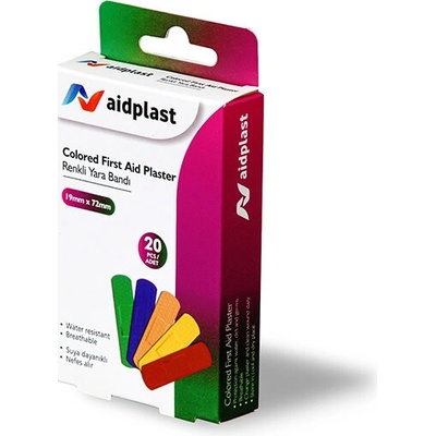 Aidplast Farebná náplasť vodeodolná 1,9 x 7,2 cm 20 ks
