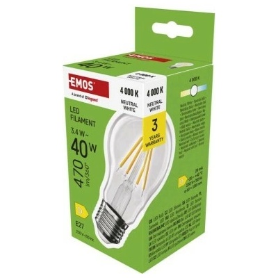 EMOS LED žiarovka Filament A60 / E27 / 3,4 W 40 W / 470 lm / Neutrálna biela ZF5D23