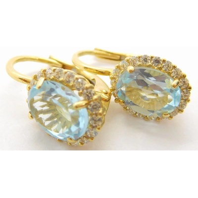 Klenoty Budín Dámské klasické zlaté náušnice se zirkony a modrými topazy HK2296