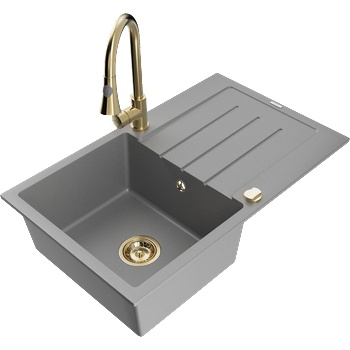 Mexen Bruno кухненска мивка гранитна 1-камерна с отцедник и кухненски смесител Elia, сива - 6513-71-670101-50 (6513-71-670101-50)