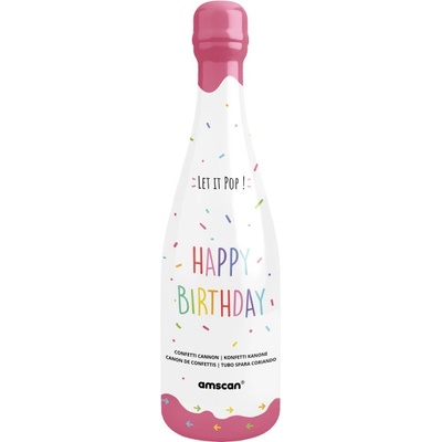 Amscan Fľaša na konfety - viacfarebné konfety - 32 cm ružová fľaša