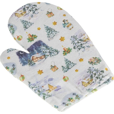 Bellatex Kuchyňská chňapka vánoční 28 x 18 cm Chaloupka zasněžená modrá bílá