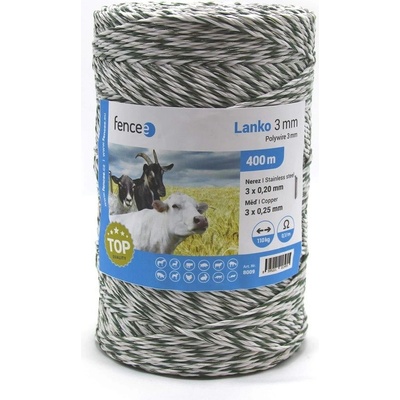 Lanko na elektrický ohradník, priemer 3 mm, zeleno-biele, dĺžka 400 m