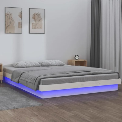 vidaXL Рамка за легло с LED осветление бяла 120x200 см масивно дърво (819968)
