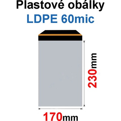 Obálka zasílací plastová 170x230+40mm, 60mic, (50ks) samolepící