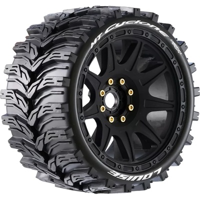 LOUISE RC Гуми за Traxxas Maxx Louise RC MFT MT-CYCLONE speed 1-8 Monster Truck Tire Set Mounted Soft Black Wheels Removable 1-8 MT HEX 17mm 0" & 1/2" OFFSET LOUT3356SB (LOUT3356SB)