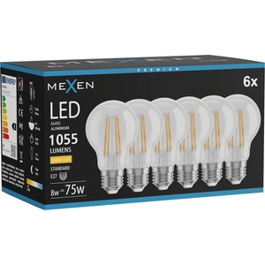 Mexen Vintis 6x LED филамент крушка E27, A60, 8W, Топла - 2700K, 1055 lm, прозрачна (L150-E27-0827-00x06)