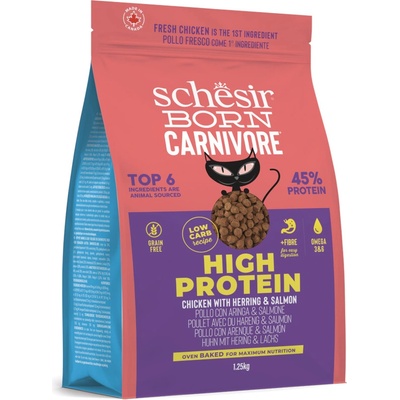 Schesir Born Carnivore High Protein kuřecí se sleděm a lososem 4 x 1,25 kg