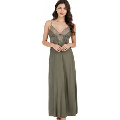 Сатенена нощница в цвят каки с дантела