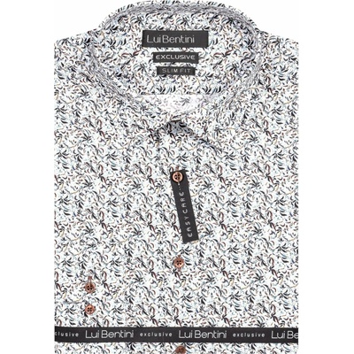 AMJ pánská košile Lui Bentini dlouhý rukáv slim fit LDS001 bílá s listy