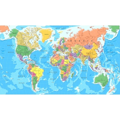 Plagát, Obraz - Farebná mapa sveta – štýl papierového výrezu, 40 × 22.2 cm
