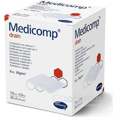 Medicomp Drain kompres z netkaného textilu sterilný 7,5 cm x 7,5 cm 25 x 2 50 ks