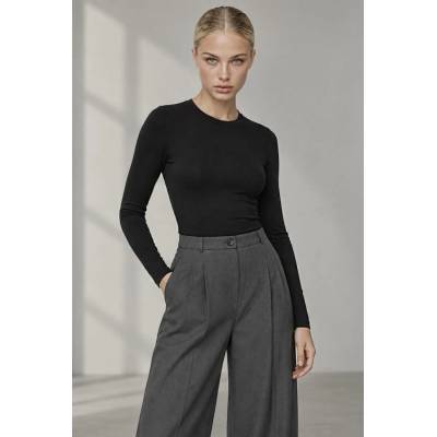 Vero Moda Basic triko s dlouhým rukávem a výstřihem černé