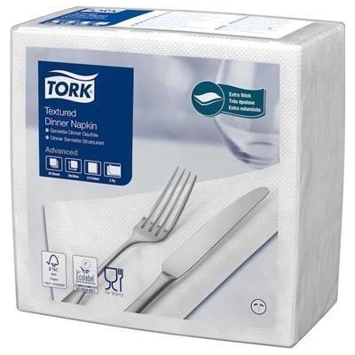 TORK Ubrousky Textured Dinner bílá 2-vrstvé 1/4 skládání 39,5x39cm Advanced 50ks 509414 50ks