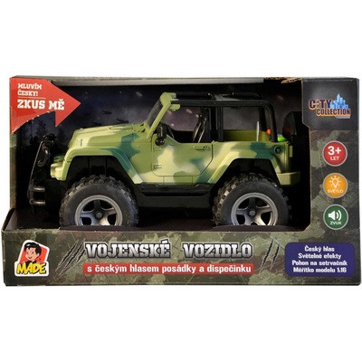 Jeep vojenské army auto na setrvačník 23cm na baterie Zvuk CZ