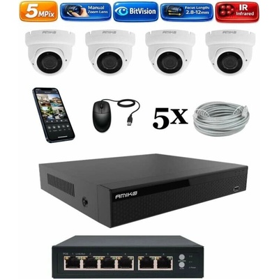 Amiko IP 4 kamerový set so switchom Manual Zoom Dome 1505K4V2