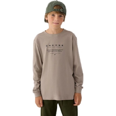Chlapecké tričko s dlouhým rukávem 4F JUNIOR LONGSLEEVE JWAW24TLONM294 26S WARM LIGHT GREY