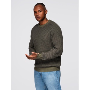 Ombre Clothing Мъжки пуловер с контрастна плетка и кръгло деколте - тъмно оливково зелен V2 OM-SWSW-0122 Ombre Clothing Ombre Clothing | Zelen | МЪЖЕ | M