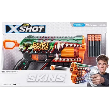 ZURU Детска играчка X Shot SKINS Бластер с 12 меки стрели Griefer