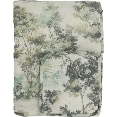 Chic Antique Prošívaný přehoz Aix Flower Cream/Olive 130 × 180 cm, zelená barva, textil