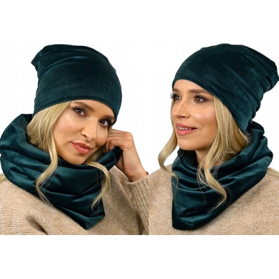 Fashionweek dámský velurový set čepice + trubička-šála ZIZI-BV mořská zelená