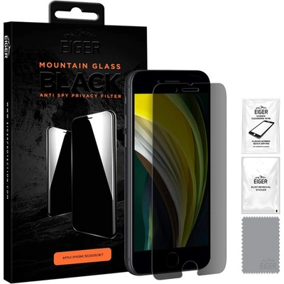 Eiger Mountain Glass Black Anti-Spy Privacy Filter Tempered Glass - калено стъклено защитно покритие с определен ъгъл на виждане за дисплея на iPhone SE (2020), iPhone 8, iPhone 7