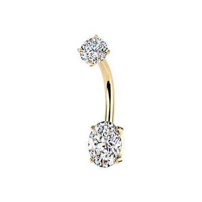 Šperky4U Zlacený ocelový piercing do pupíku oválek BS1077-GD
