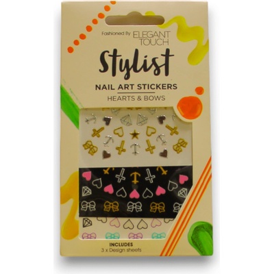 Elegant Touch Комплект трио елегантен щрих стилист стикери за нокти сърца и панделки 3 бр