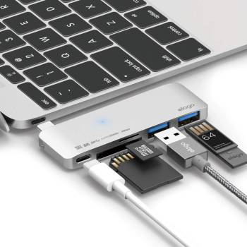 elago Multi USB-C Hub - USB-C хъб към 2xUSB 3.0, MicroSD, SD и USB-C за MacBook и устройства с USB-C порт (сребрист)